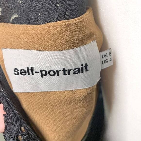 Self-Portrait Guipure Lace and Crepe Midi Evening Dress Black US 4 Small - Picture 10 of 12